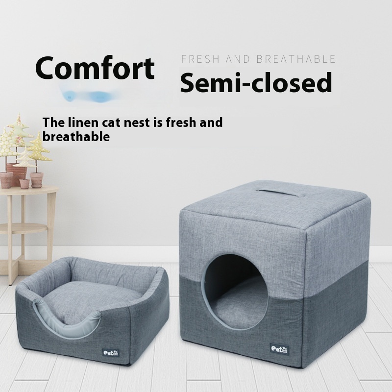 Four Seasons Universal Dog House Semi-enclosed Cat House Square Multi-purpose Cat House Dog Mat Warm Pet House Mat Small Dog Bed