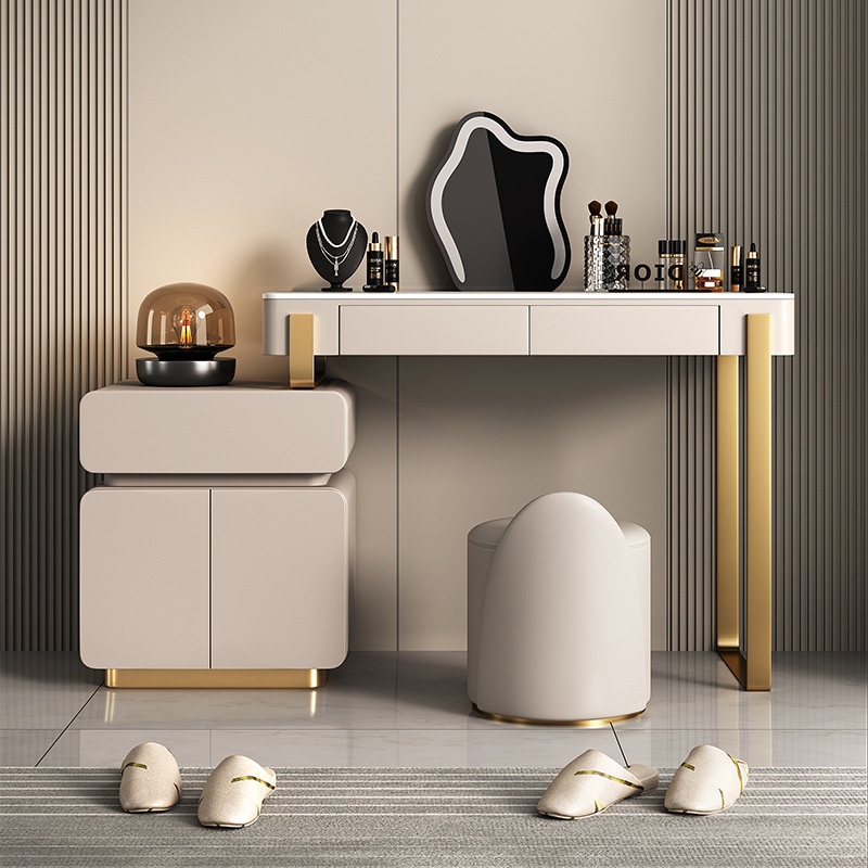 Light Luxury Dressing Table Modern Simple All Solid Wood Bedroom Dressing Table Storage Cabinet Storage Small Apartment Rock Plate Dressing Table