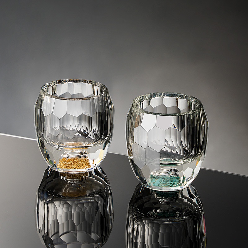 SLight Luxury Diamond Faceted Gold Foil White Wine Glass Vertical Stripe Turquoise Wine Dispenser Wine Cup Wine Set