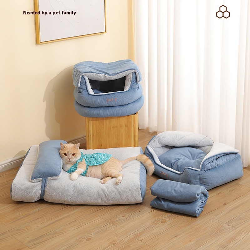 Small Rabbit Fleece Multifunctional Pet Nest Pad1 Nest2 Uses Triangle Cat Nest Warm Cat Tent Comfortable Puppy Dog Nest