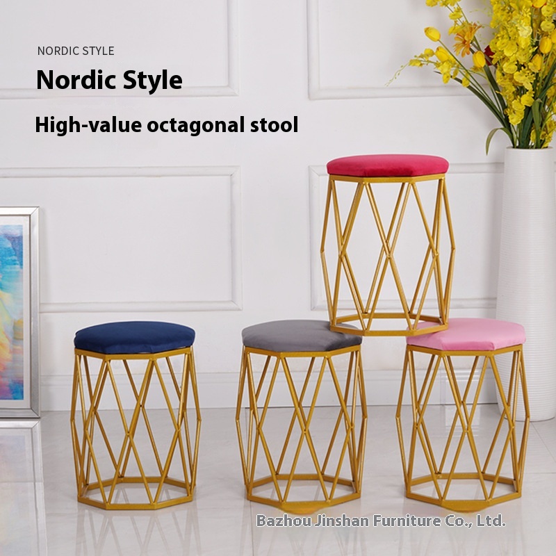 Dressing Stool Makeup Stool Light Luxury Home Dressing Table Stool Octagonal Stool Iron Simple Style Makeup Stool Living Room Stool