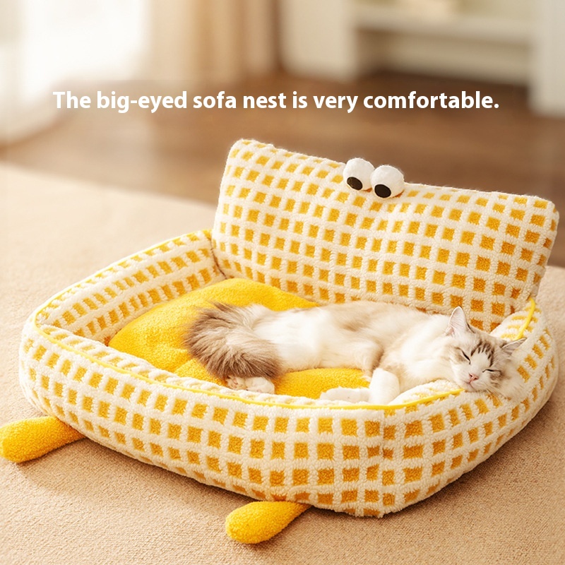 Cat Autumn And Winter Thick Warm Big Eyes Cute Cat Bed Backrest Small And Medium Dogs Deep Sleep Pet Bed