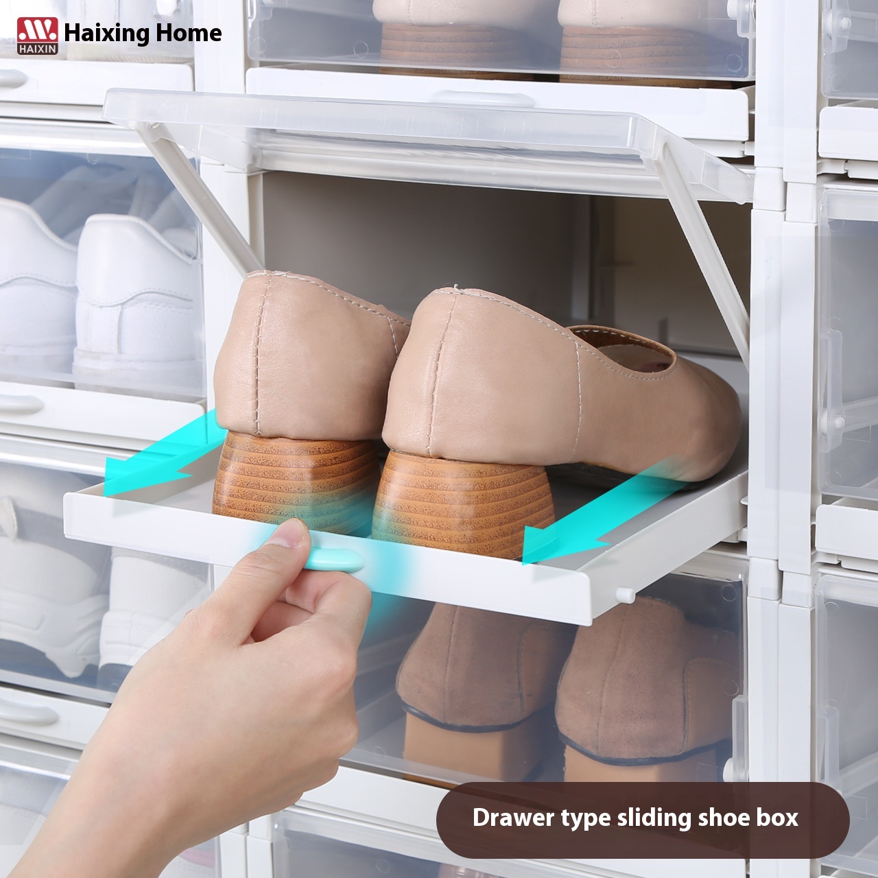 Haixing Thickened Drawer-type Storage Box Plastic Stackable Combination Shoe Cabinet Dustproof Storage Transparent Shoe Box - 3