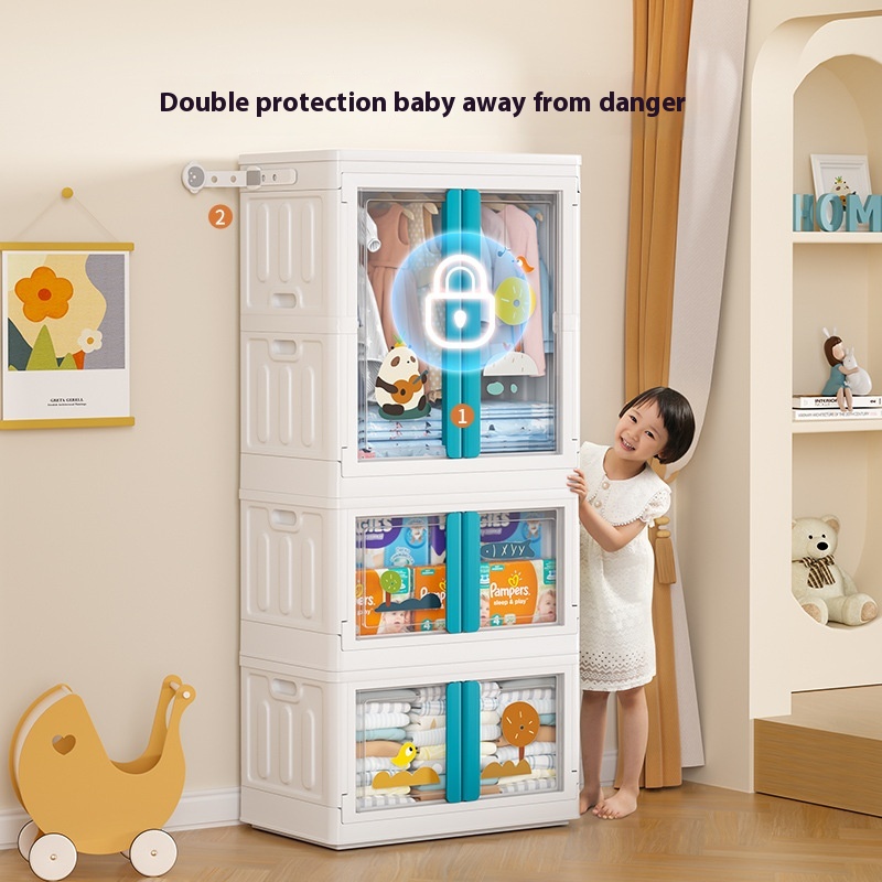 Simple Assembly Children's Wardrobe Home Baby Toy Clothes Hanging Storage Cabinet Folding Transparent Plastic Storage Cabinet