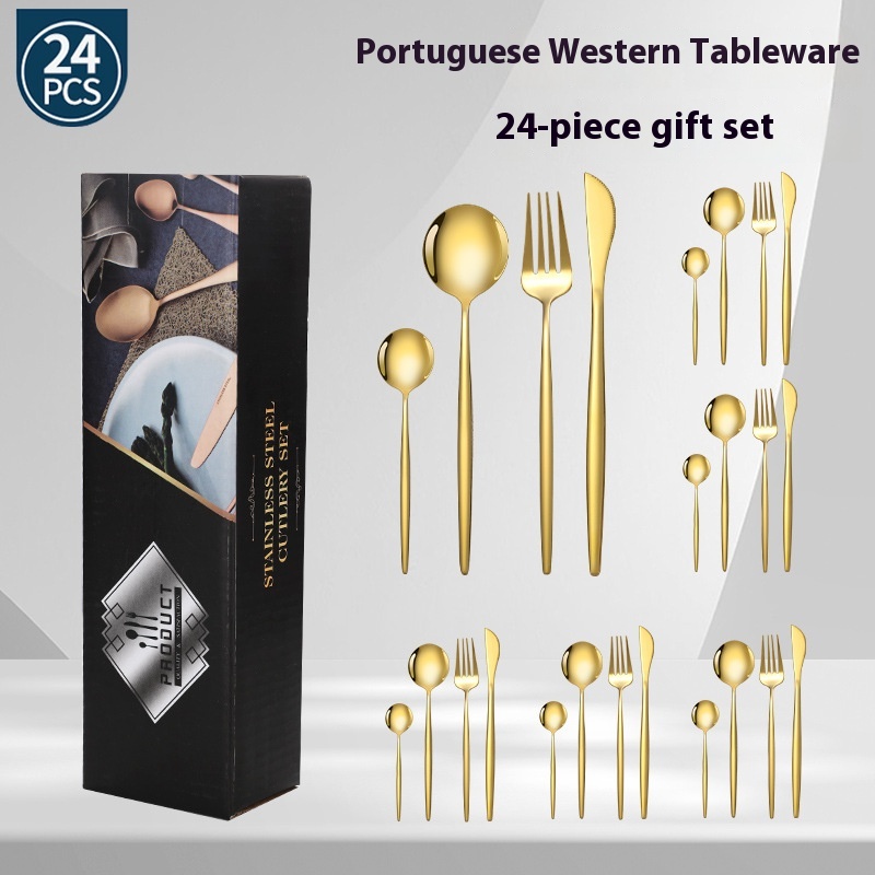 Stainless Steel Cutlery Set Portuguese Knife,Fork And Spoon24-piece Steak Cutlery Set Western Cutlery Set