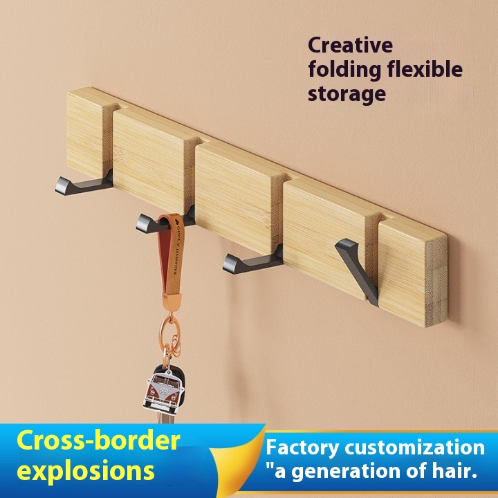 Hot-selling Bamboo And Wooden Clothes Hooks Creative Foldable Wall-mounted Clothes Hooks Living Room Bedroom Wooden Row Hooks