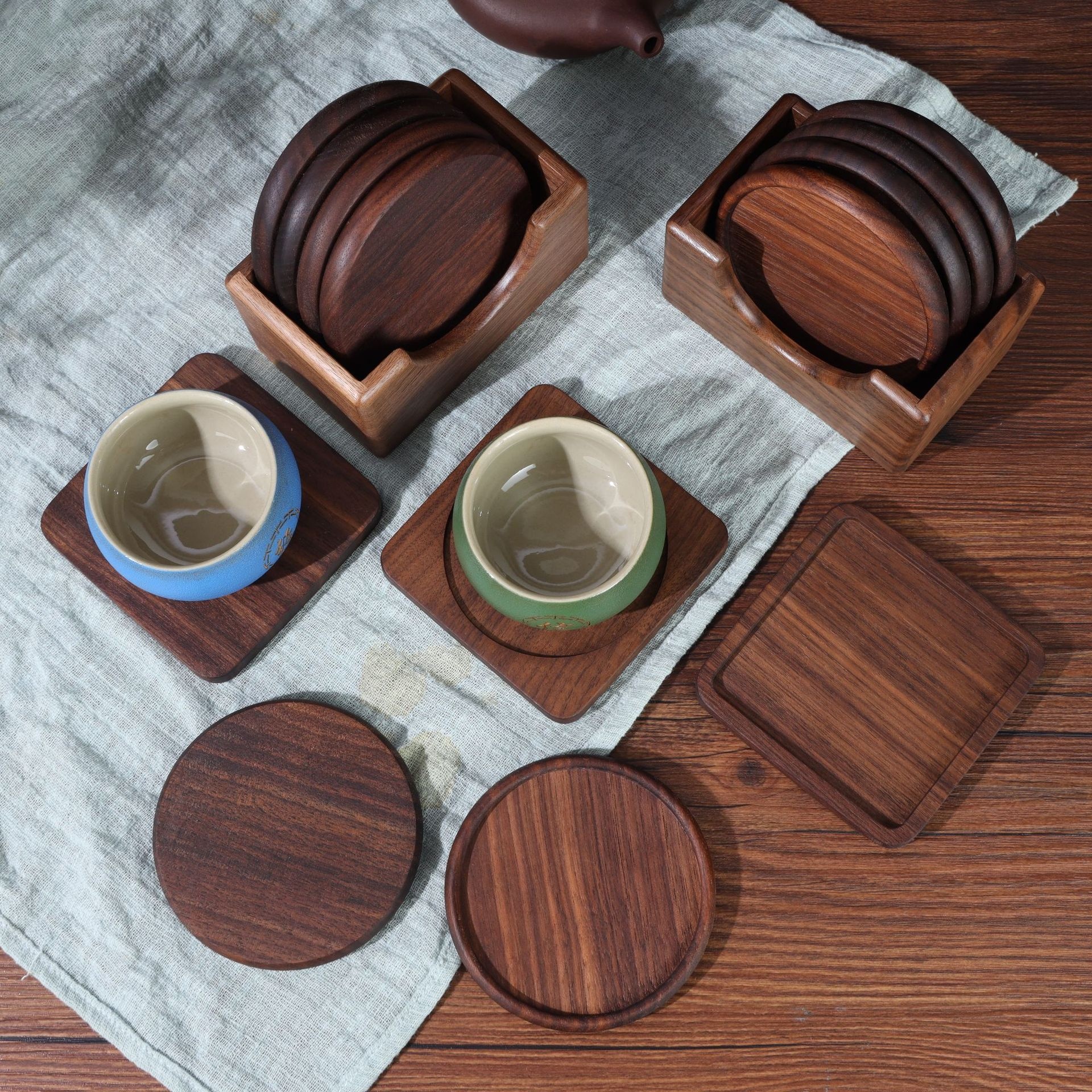 Rosewood Acacia Bambooulation Coaster Black Walnut Round Square Solid Wood Coaster Kung Fu Tea Coaster