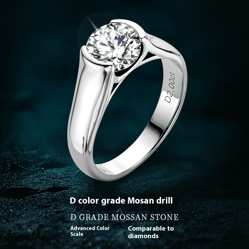 Trade Simple Temperament Female Ring2 Carats Moissanite Diamond S925 Sterling Silver Plated18k Gold Ring