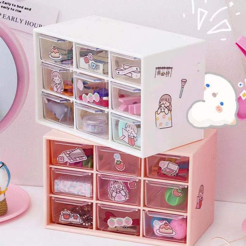 Nine-grid Dust-proof Drawer Storage Box Stationery Jewelry Notebook Desktop Mini Girl Heart Storage Cabinet