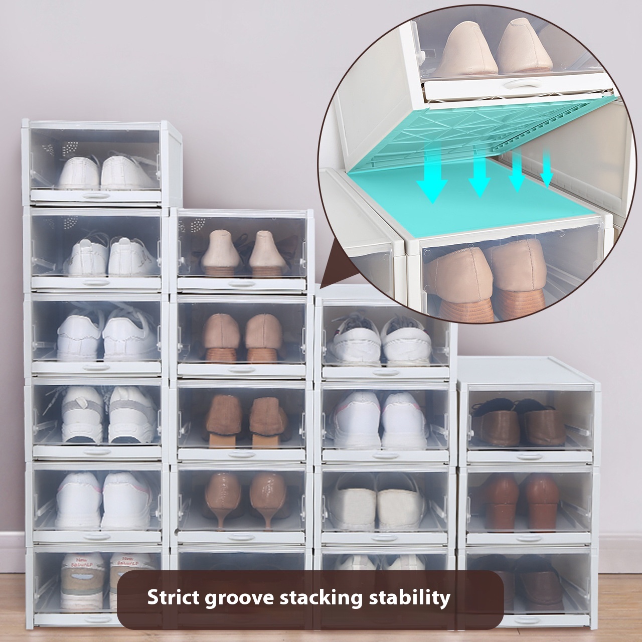 Haixing Thickened Drawer-type Storage Box Plastic Stackable Combination Shoe Cabinet Dustproof Storage Transparent Shoe Box - 2