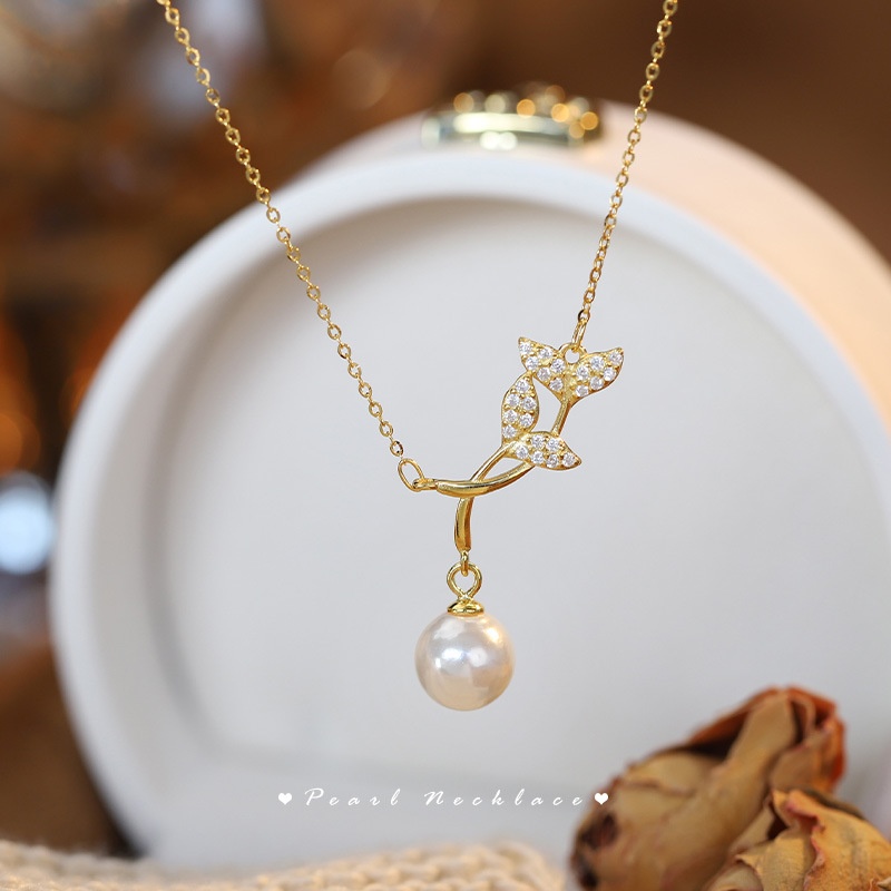 Tiqi Real Shot Mermaid Tail Pearl Necklace Female925 Sterling Silver Shell Pearl Clavicle Chain Temperament Retro Gentle Jewelry