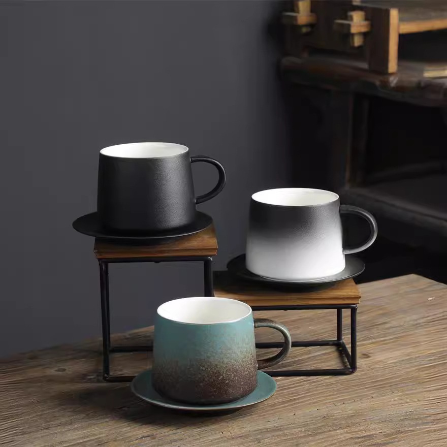 Ceramic Office Cup And Saucer Set Retro Simple Mug Office Afternoon Tea High-value Coffee Cup With Bottom Tray