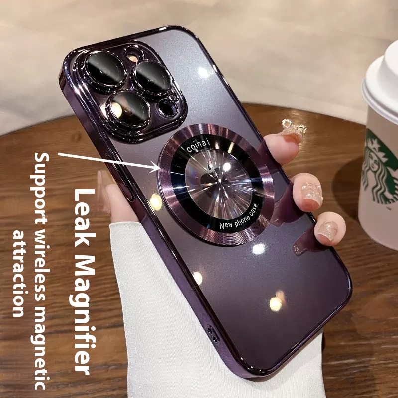 Applicable To Iphone16 PROMAXFlash Magnifying Glass Electroplating14 Mobile Phone Shell CDPattern Apple Magnetic Suction13 Soft Shell15