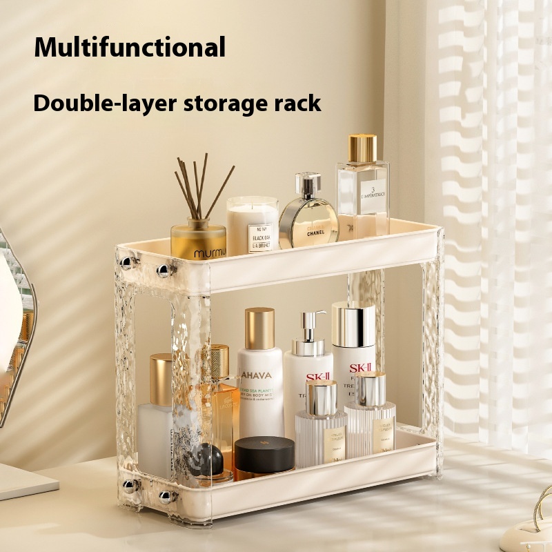 Wall-mounted Glacier Pattern Rack Punch-free Desktop Cosmetics Bathroom Wall Storage Multi-layer Cream Color Storage Rack