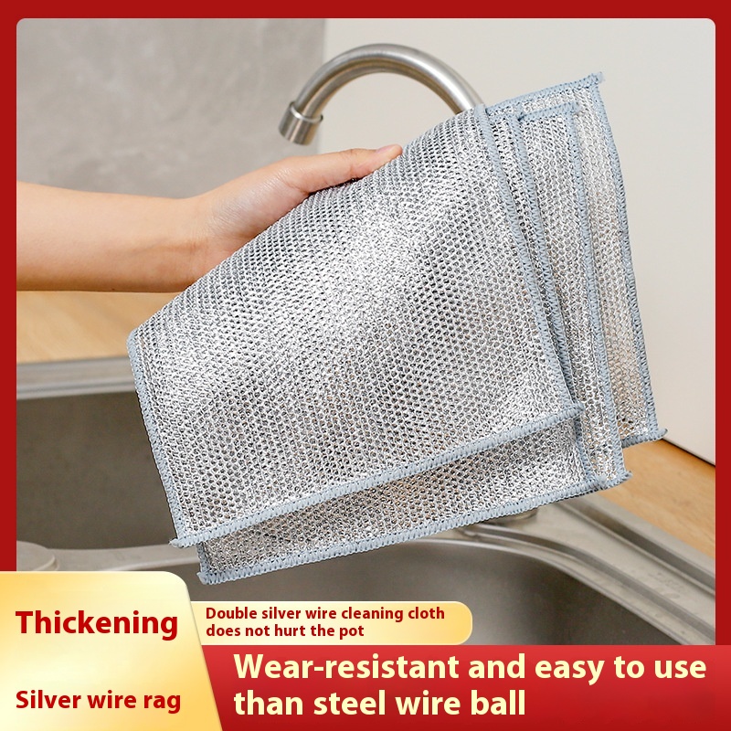 Thickened Single-sided And Double-sided Silver Silk Rag Department Store Four Seasons Home Kitchen Dishwashing Non-stick Oil Steel Wool Dishwashing Cloth
