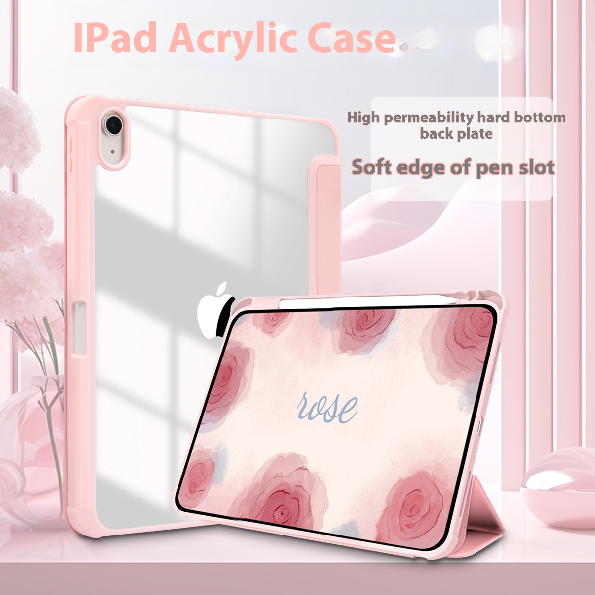 Suitable For IPad Protective Case Acrylic Tri-fold Pen Slot Leather Case Pro12.9 Air510.9 Protective Case