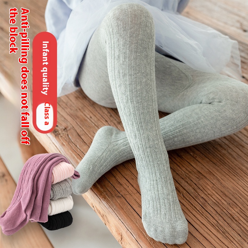 Double Needle A-type Hemp Pattern Children's Socks Spring And Autumn Style Combed Cotton Baby Leggings Xiaoqi Solid Color Children's Romper