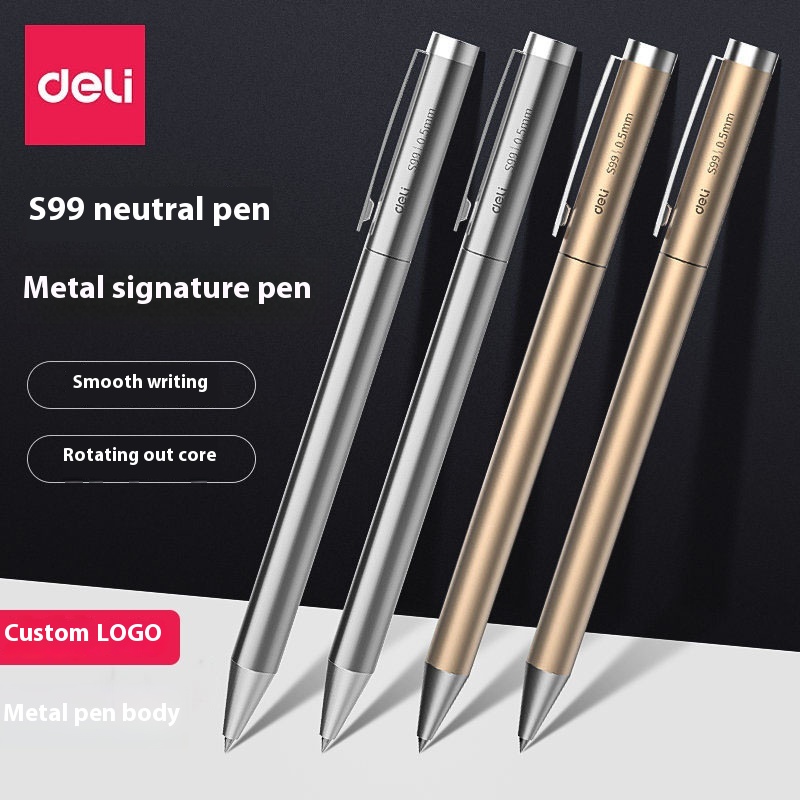 Deli S99 Gel Pen0.5mm Signature Pen Bullet Head Rotating Core Silver Champagne Single Box