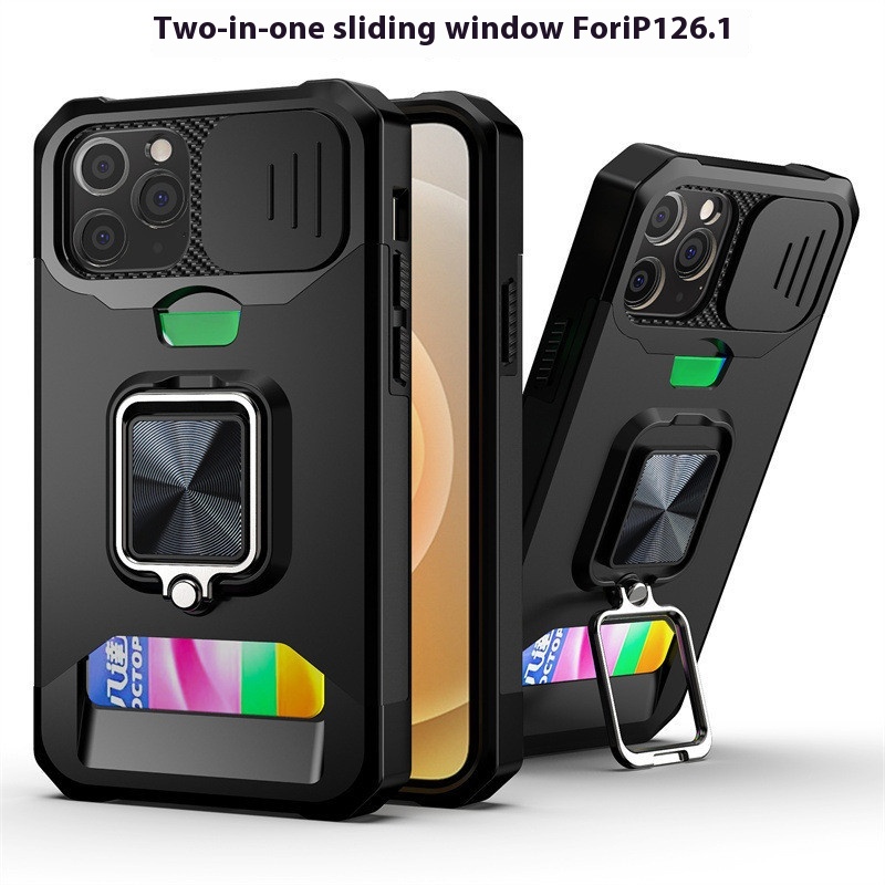 Applicable To IPhone16 PROmax Card Slot Push Window Mobile Phone Case15pro Ring14 Bracket13 Anti-fall Protective Cover