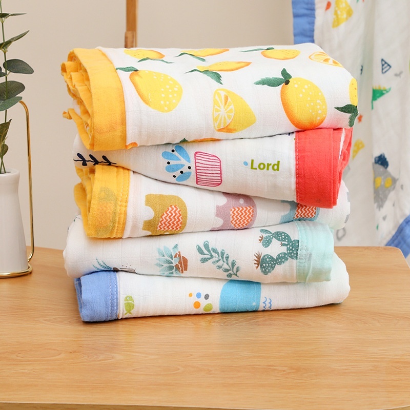 Bamboo Fiber Four-layer Gauze Baby Bamboo Cotton Towel Bath Towel Children's Blanket Children's Quilt Printed Wide Edge No Fluorescence