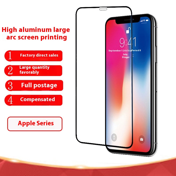 Suitable For IPhone15 Screen Printing High Aluminum Large Arc Tempered Film Apple13 Plasma Oiled Anti-static Purple Film