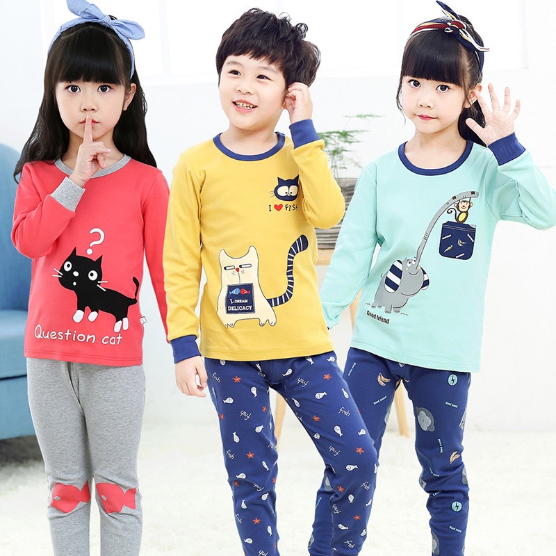 Girls And Boys Autumn Clothes Autumn Pants Cotton Sweater Spring And Autumn Children's Baby Underwear Set Full Cotton Pajamas