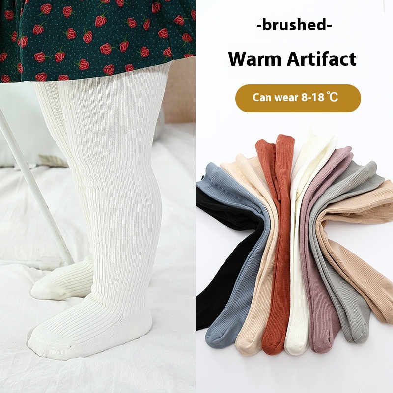 115 Autumn And Winter A-type Small And Medium Children's Pantyhose Girls Foot-length Pantyhose Thin Velvet Brushed Thick Leggings