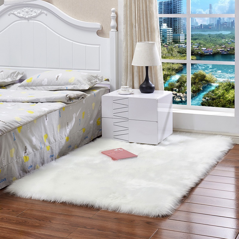 Modern Simple Imitation Wool Carpet Bedroom Bedside Floor Mat Home Long-haired Carpet Living Room Coffee Table Machine Washable