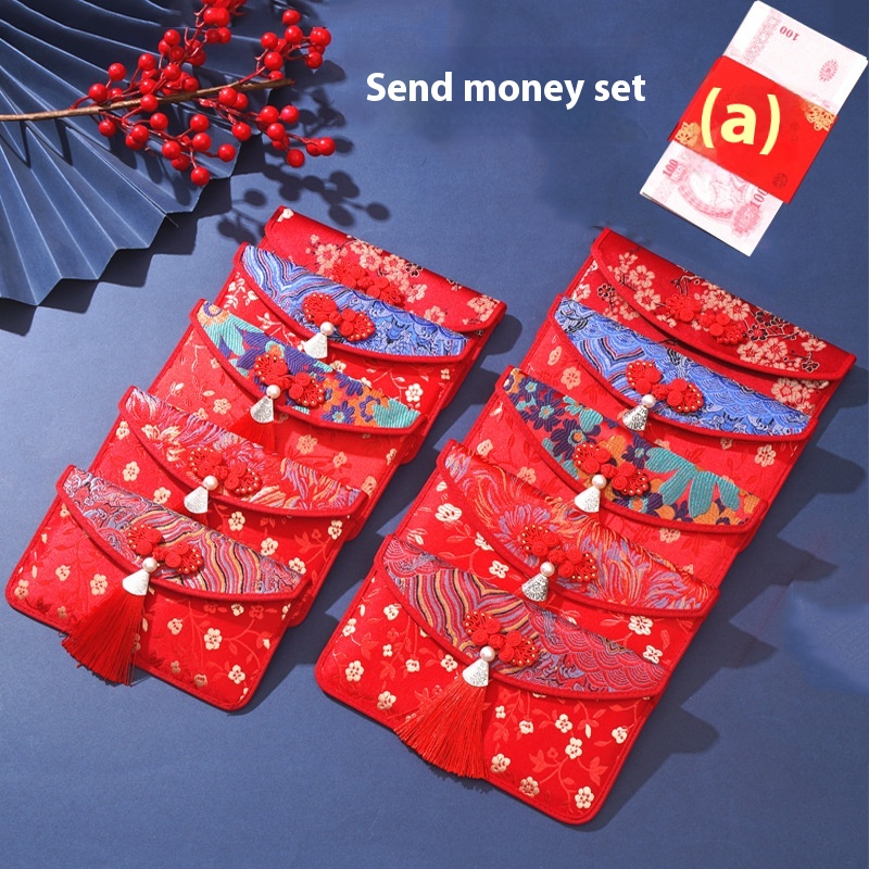 Wedding Change Of Name10,000 Yuan Red Envelope Engagement Gift Large Red Envelope Bag Embroidered Brocade Cloth Red Envelope Wedding Special