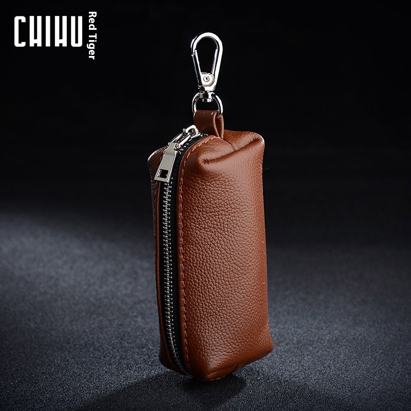 Practical Hand-held Men's Car Leather Key Bag Large Capacity Fashionable Ladies Zipper Household Universal Key Bag