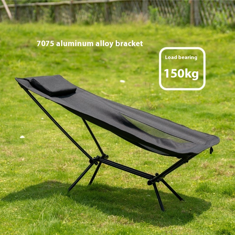 Outdoor Recliner Portable Camping Folding Moon Chair With Pillow7975 Aluminum Alloy Beach Fishing Stool