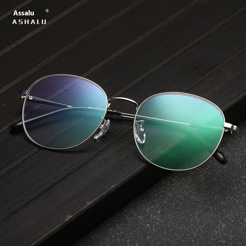 Ashalu's Fashion Metal Glasses Frame For Men And Women Can Be Matched With Myopia Glasses,Retro Oval Frame Flat Glasses