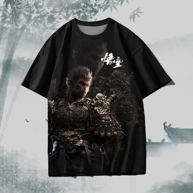 Black Myth:Wukong Game Merch-Heavyweight Cotton Short-Sleeve T-Shirt:Breathable And Loose-Fit Half-Sleeve