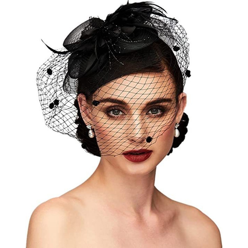 Fascinator Bride Hairpin Feather Headdress Tea Party Church Wedding Horse Racing Season Retro Small Hat Veil Hair Accessories