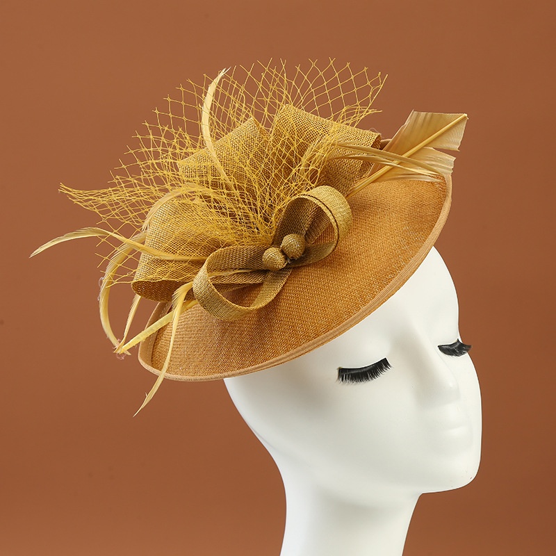 Linen Hair Accessories Hat Party Dance Cocktail Bride Wedding Headdress Solid Color Hat Fascinator