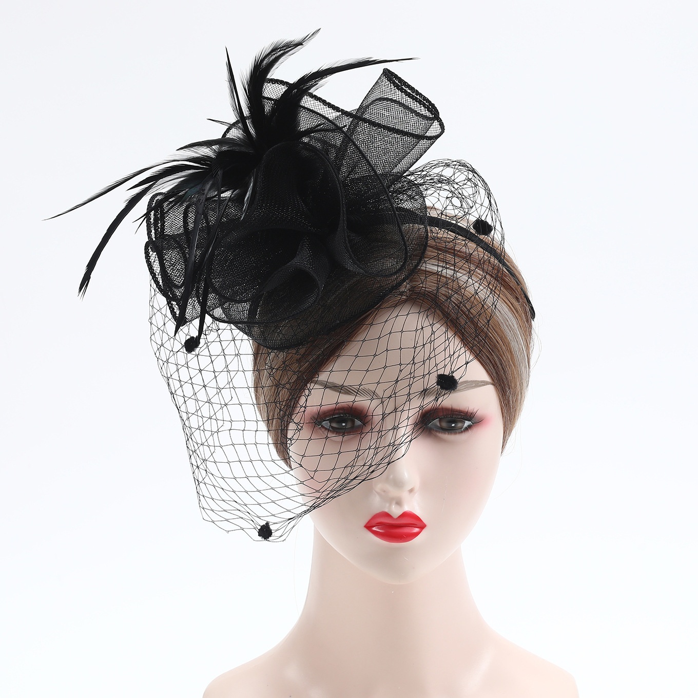 Fascinator Feather Headdress Bridal Wedding Hair Accessories Stage Performance Cheongsam Show Small Hat Veil Headband Head Flower