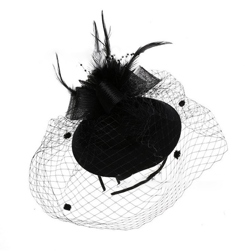 Fascinator Retro Mesh Headdress Head Flower Small Hat Hair Accessories Feather Headdress Evening Performance Stage Veil Headband Female