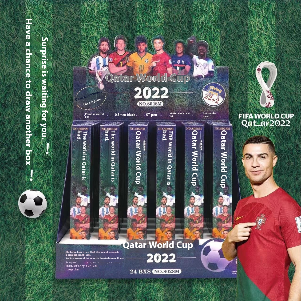8028 Qatar Football World Cup Small Blind Box Neutral Pen CRonaldo Messi0.5mm Black Press Water-based Pen