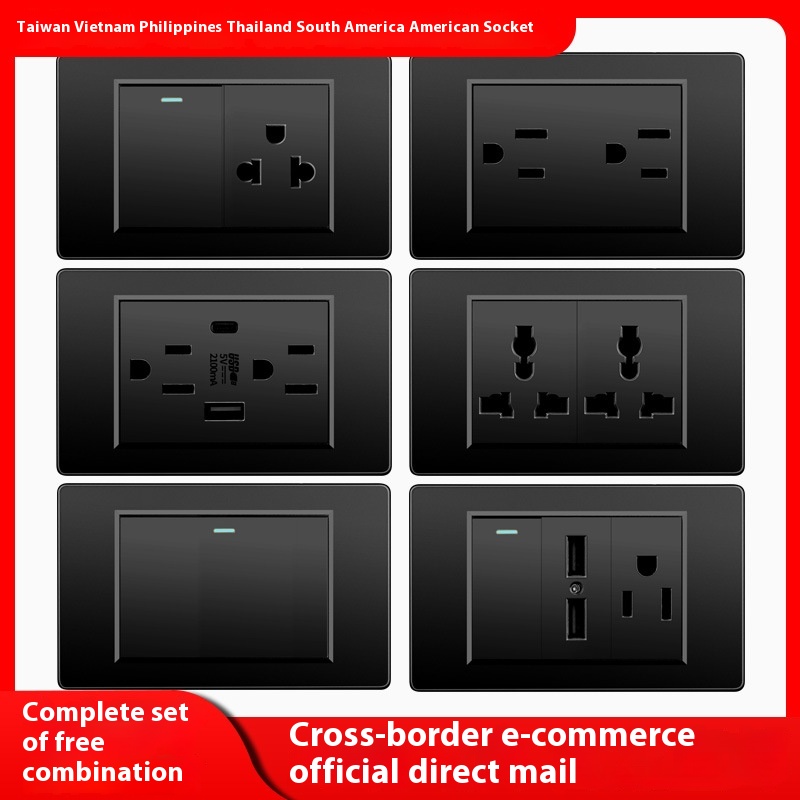 Taiwan American Standard USBCBlack Switch Socket110-250 VWall Socket Vietnam Foreign Trade Panel Batch