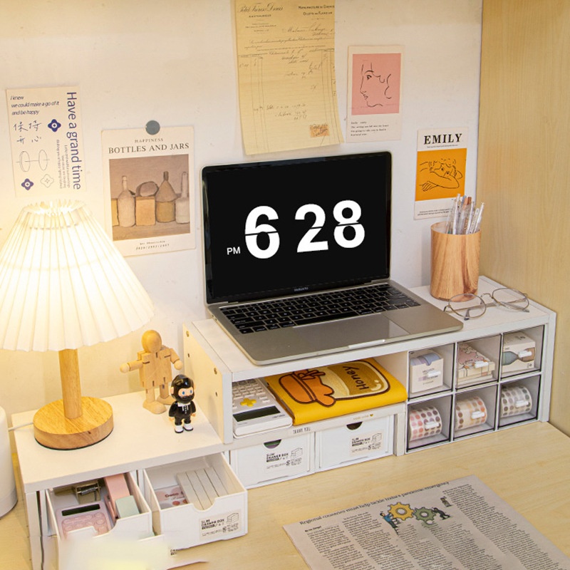 Double-layer Stretch Computer Heightening Rack White Desktop Can Be Placed In Drawers Notes Desk Office Pad Storage
