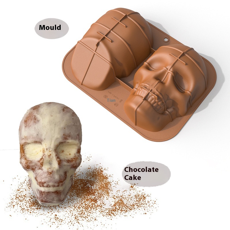 Halloween Skull Cake Mold Large Face Skull Mold Holiday Pastry Baking Mold Silicone Ice Tray