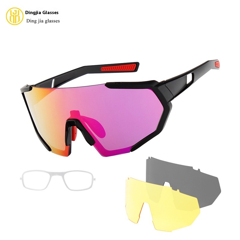 European And American Windproof Outdoor Sports Glasses With Large Frame,Colorful And Fashionable Cycling Interchangeable Lens Set Polarized Glasses