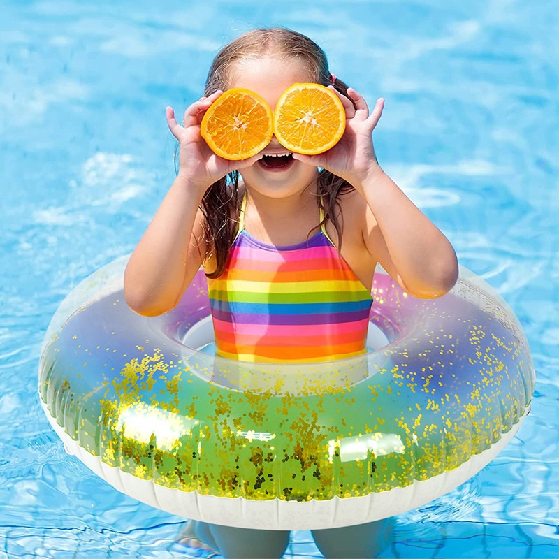 Gradient Rainbow Inflatable Children's Swimming Ring Thickened Outdoor Water Toy Transparent Sequ Underarm Life-saving