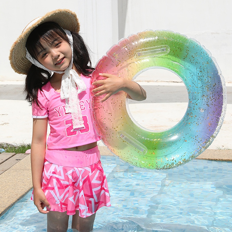 Basha Inflatable Thickened Sequ Rainbow Neon Swimming Ring Children's Swimming Ring