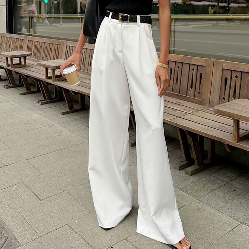 White High Waist Wide Leg Pants Temperament Commuting All-match Trousers Women's Fashion