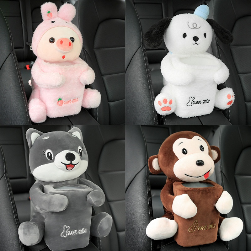 Car Trash Can Seat Armrest Box Car Multifunctional Tissue Box Two In One Car Cute Pet Trash Can Storage