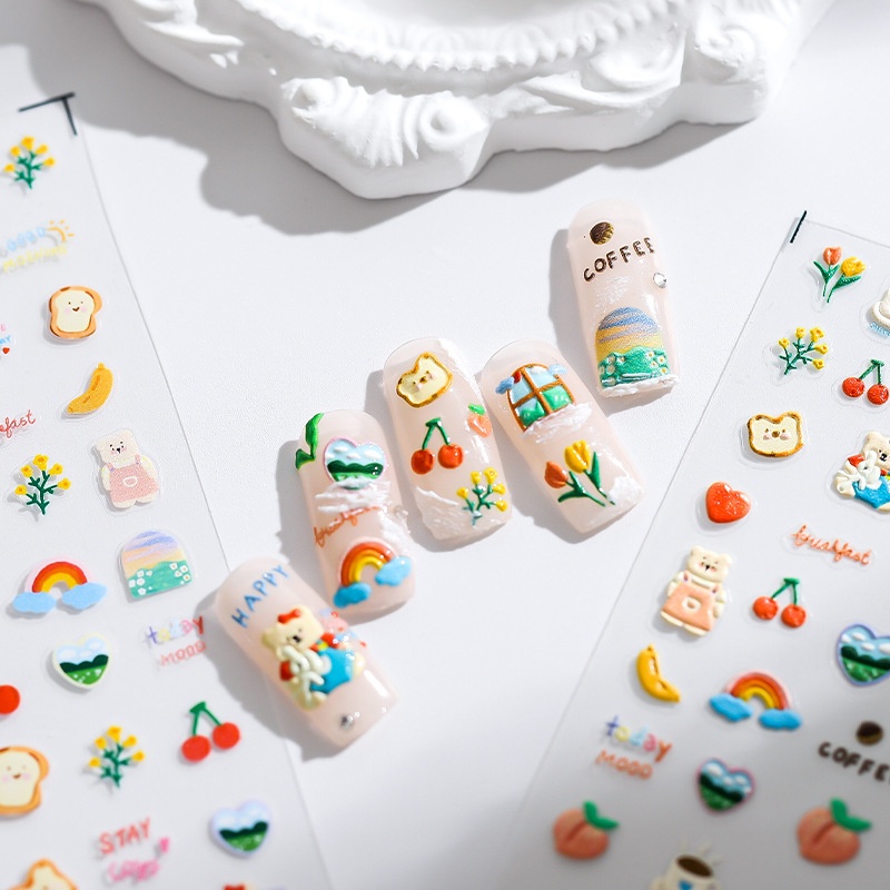 Technology Iron Three-dimensional Thin Tough Relief Nail Stickers Japanese Nail Stickers Accessories TS-1690 Garden Bear