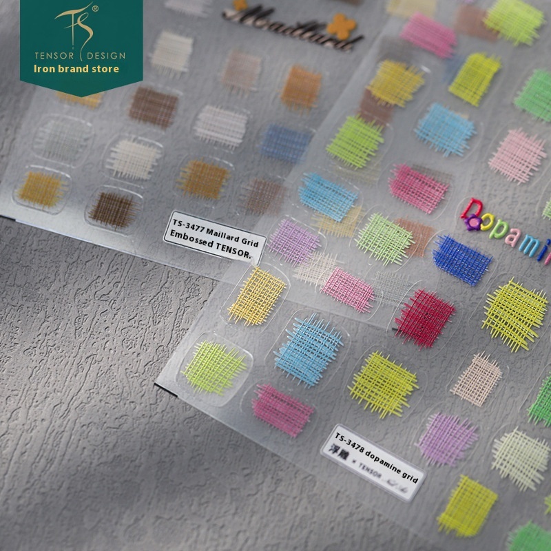 Process Tensor Cartoon Thin Tough Three-dimensional Nail Stickers Pro Adhesive Nail Stickers TS-3477 Maillard Grid