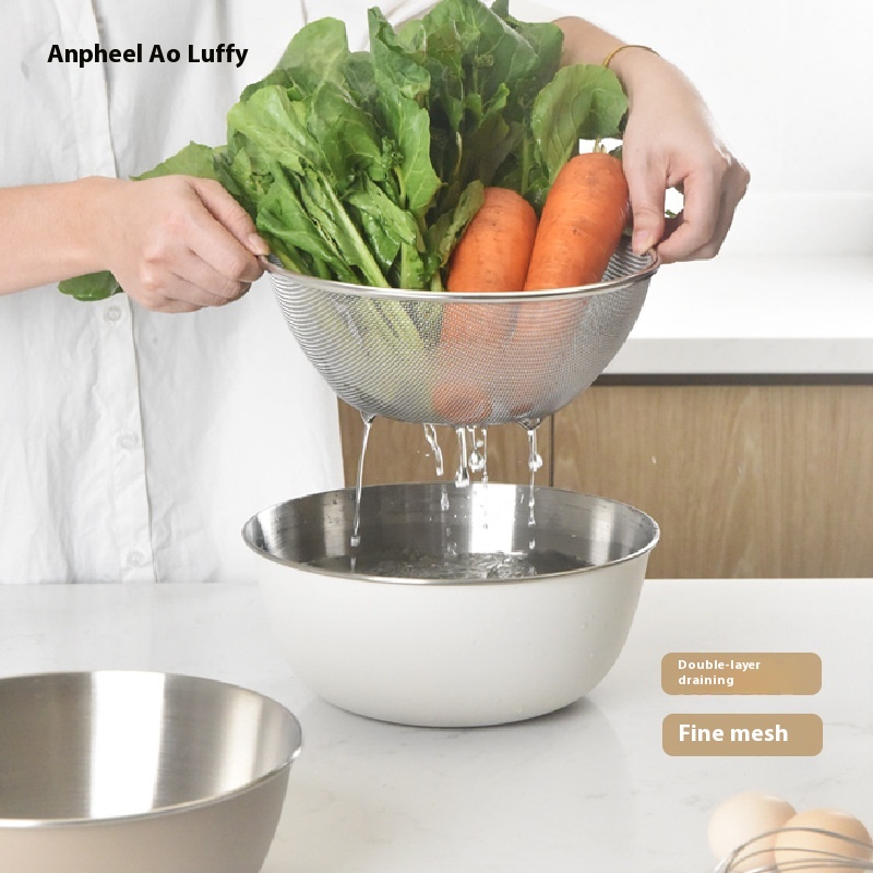 304 Stainless Steel Vegetable Washing Basin Japanese Cooking Basin Multifunctional Double-layer Drain Basket MUJISame Kitchen Basin