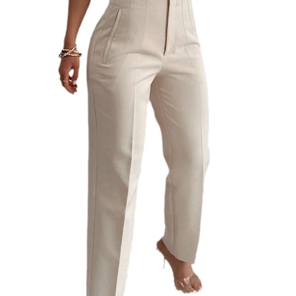 Pleated Casual High Waist Solid Color Slim Basic Pants